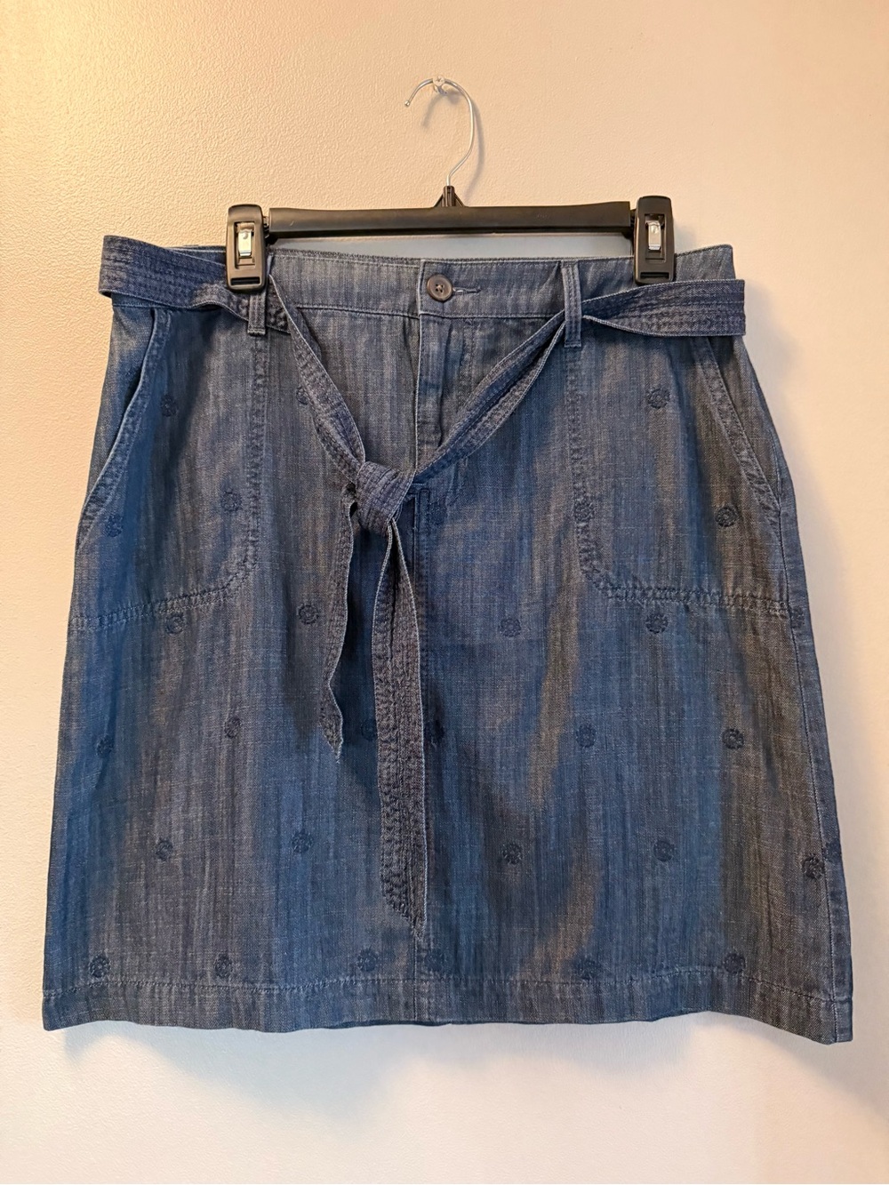 Talbots Denim Tie-Waist Pencil Skirt with floral Detail